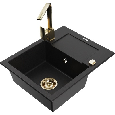Mexen Enzo гранитна мивка с една камера и отцежник и кухненски смесител Rita, черен - 6506-77-670300-50 (6506-77-670300-50)