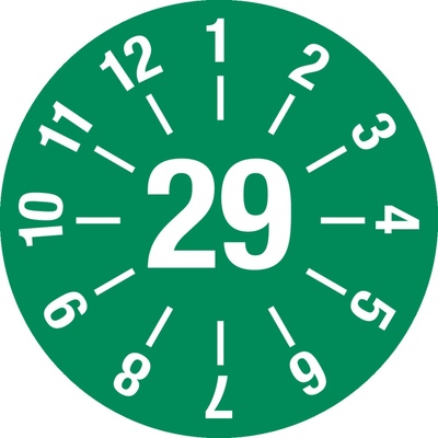 Kontrolná nálepka 29, zelená, fólia samolepiaca, 30 mm, BJ = 5 x 15 ks