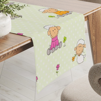 Biante bavlna behúň Sandra SA-729 Veselé ovečky na svetlo zelenom bodkovanom 45x140 cm