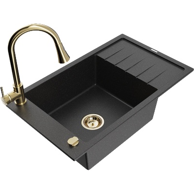 Mexen Elias гранитна мивка с 1 отделение с отцедник и кухненски смесител Elia, черен/сребърен металик - 6511-73-670101-50 (6511-73-670101-50)