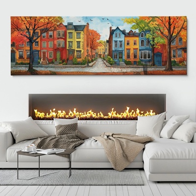 Obraz na plátně - Podzimní ulice Readingu FeelHappy.cz Rozměr obrazu (Šířka x Výška): 150 x 50 cm