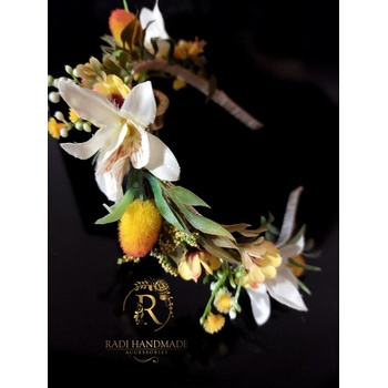 Image 1 of Radi handmade Шарена диадема с орхидеи и жълти маргаритки (607)