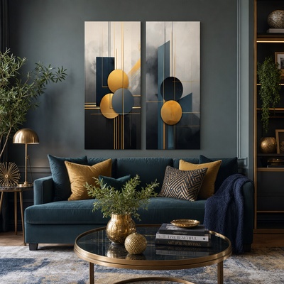 Set 2 obrazov Art Deco Elegancia — Svet v pohybe, Životná cesta - 2× 60×120 cm