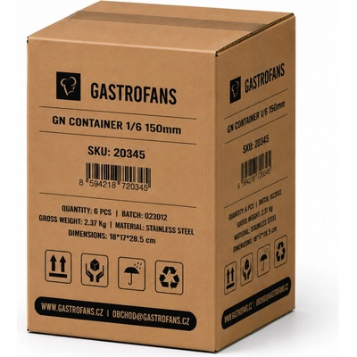 Gastrofans Výhodný multipack 6x Gastronádoba 1/6 GN 150 mm, nerezová, plná