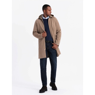 Ombre Clothing pánský kabát s kapucí hnědý