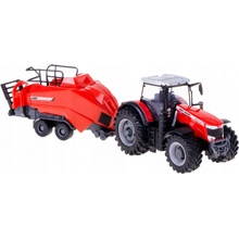 Bburago Farm Traktor Massey Ferguson 8740S + Baler Lifter Rood 1:50