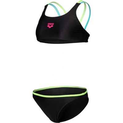 Arena Two Pieces Solid Girls Black/Soft Green/Water