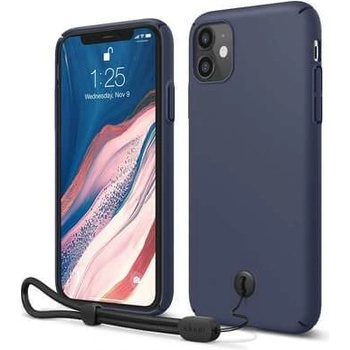 elago Slim Fit Strap Case - качествен поликарбонатов кейс с каишка за китката за iPhone 11 (тъмносин)