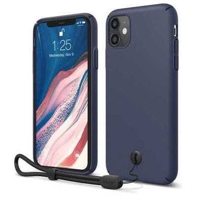 elago Slim Fit Strap Case - качествен поликарбонатов кейс с каишка за китката за iPhone 11 (тъмносин)