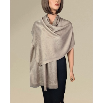 Classic Scarf šála v holubí šedi se třpytivým vláknem a jemnými květy tón v tónu