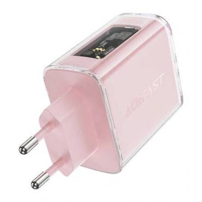 ACEFAST Мрежово зарядно устройство GaN, Acefast Exploration, 2 USB-C порта, 1 USB-A порт, PD65W, розово (A45 Cherry blossom)