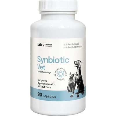 Lab-v Synbiotic Vet - Поддържа здравето на храносмилателната система и чревната микрофлора при кучета и котки 90 капсули