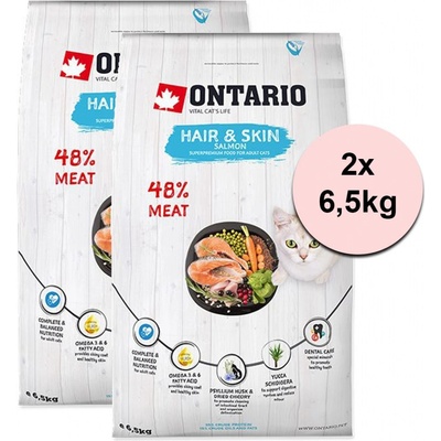 Ontario Cat Hair & Skin Salmon 2 x 6,5 kg