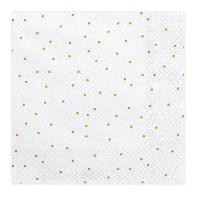 PartyDeco Obrúsky papierové biele Zlaté bodky 33x33 cm 20 ks