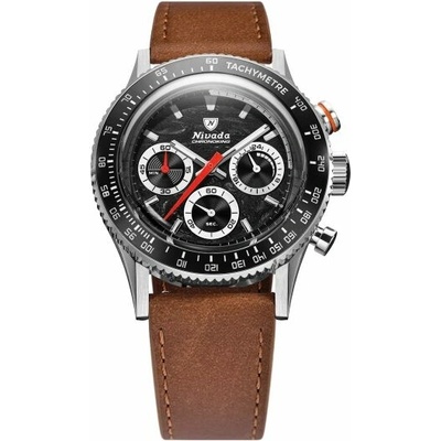 Nivada Grenchen Chronoking Meca Racing Black - Inter. Bezel - Brown Leather