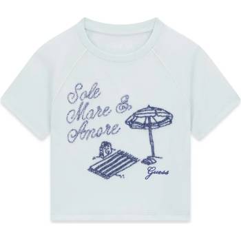 GUESS Бледо синя тениска за момиче с бродирани детайли и надписи Guess