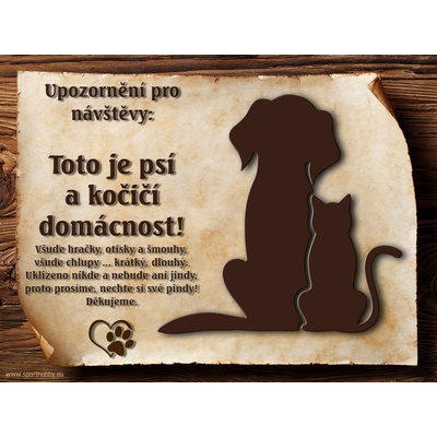 Sport hobby Cedulka Vtipná cedulka Pes a kočka CP5004 15 x 11 cm