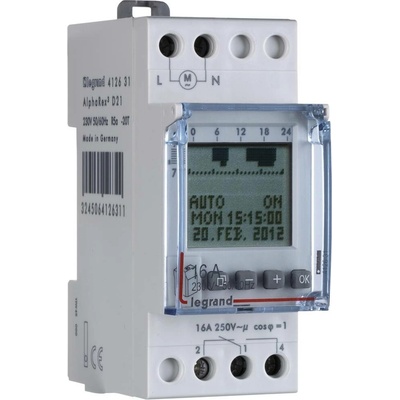 Legrand 412654 412654 časovač na DIN lištu, digitálny, 1 kanál, 4000 W