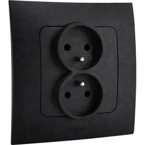 Legrand - Двойна домашна контактна розетка с рамка 250V/16A NILOE черна (LR0002A)