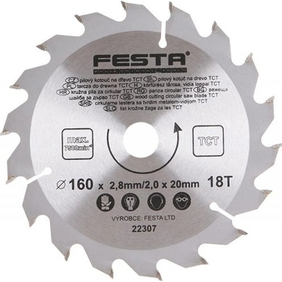 Festa Pilový kotouč na dřevo TCT 160mm/2.8/20/18zubů