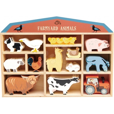 Tender Leaf Toys drevené domáce zvieratká na poličke 39 ks Farmyard set