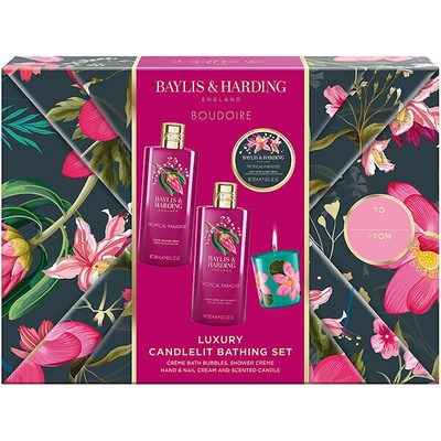 Baylis & Harding Boudoire pena do kúpeľa 300 ml + sprchový krém 300 ml + krém na ruky 50 ml + vonná sviečka 60 g