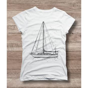 Детска тениска 'Лодка в морето' - бял, 3xs