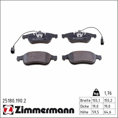 Sada brzdových destiček, kotoučová brzda ZIMMERMANN 25180.190.2 25180.190.2