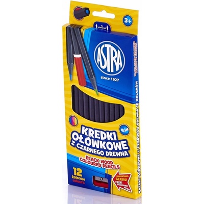 Astra ergonomické farbičky z čierneho dreva 12ks + strúhadlo 312114001
