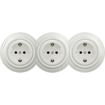 Kliklap - Тройна ретро домашна розетка с рамка SCHUKO 230V, керамична, бяла (KA0009B)
