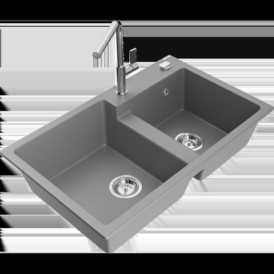 Tomas двукамерна гранитна мивка с кухненски смесител Flora, сив - 6516-71-670401-00 (6516-71-670401-00)
