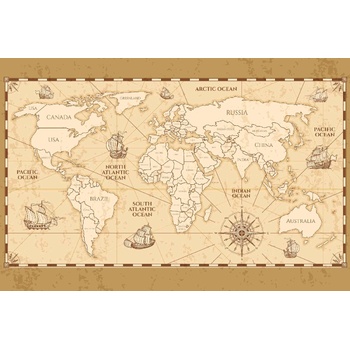 DIMEX ART s. r. o Флизелинов фототапет винтидж карта на света 375 x 250 см