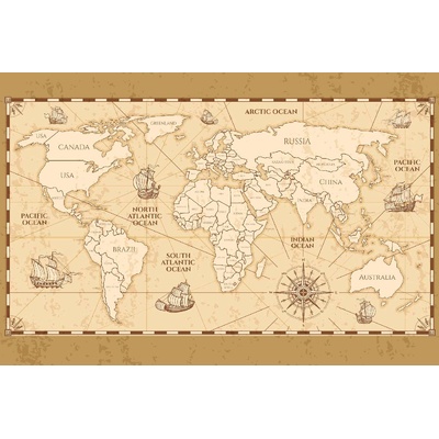DIMEX ART Флизелинов фототапет винтидж карта на света 375 x 250 см