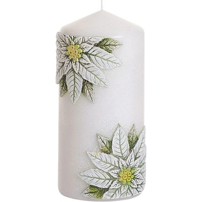 Bartek Candles CHRISTMAS FLOWER bílá a zelená 6 x 13 cm
