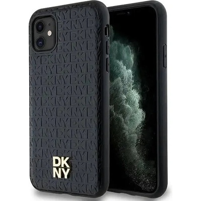 DKNY Кейс DKNY Leather Monogram Pattern Metal Logo MagSafe за iPhone 11 / Xr, черен (3666339261412)