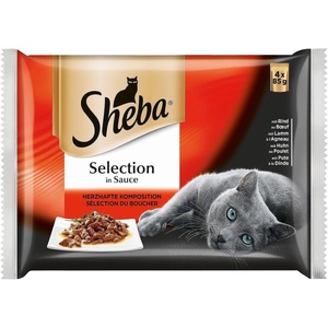 Sheba Пауч за котки Месно меню - Микс от апетитни месни ястия за котки 4x85гр