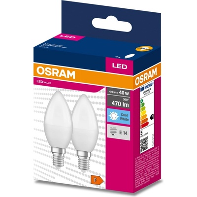 Osram 2PAK LED žiarovka E14 B35 4,9W 40W 470lm 4000K Neutrálna 200° VALUE