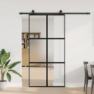 vidaXL Плъзгаща се врата с комплект обков Черно 102, 5x205 cm (3375885)
