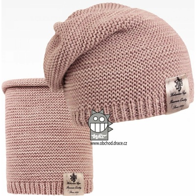 Dráče Čiapka pletená a nákrčník Colors set vzor 03 staroružová
