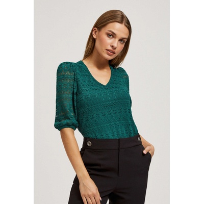 Moodo Смарагдова дантелена блуза с обемни ръкави Moodo Moodo | Zelen | ЖЕНИ | XS