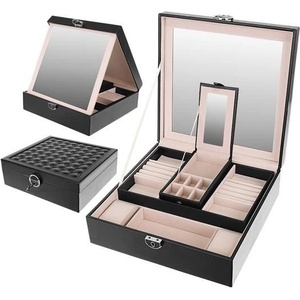 BeautyLushh Голяма кутия за бижута с огледало и ключ Beautylushh - Еко кожа, куфарче на нива (8896)