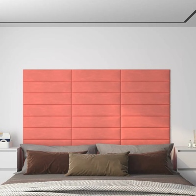 vidaXL Стенни панели, 12 бр, розови, 60x15 см, кадифе, 1, 08 м2 (343838)