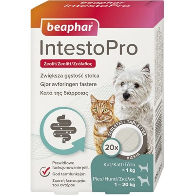 Beaphar INTESTOPRO 20 таблетки - таблетки за кучета и котки, спомагащи за уплътняване на изпражненията, на базата на зеолит