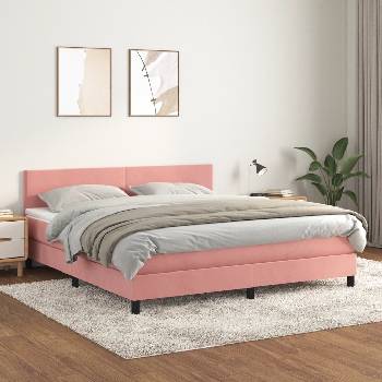 vidaXL Боксспринг легло с матрак, розово, 160x200 см, кадифе (3141196)