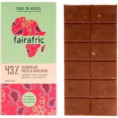 Fairafric Bio mléčná čokoláda s lískovými oříšky , Ghana 80 g