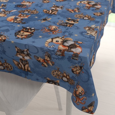 Biante bavlna obdĺžnikový obrus Sandra SA-581 Zvieratká vynálezcovia na modrom 50x100 cm