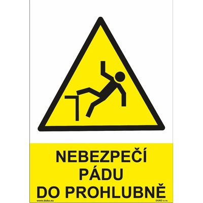 DUKO NEBEZPEČÍ PÁDU DO PROHLUBNĚ Formát: 210 x 297 mm, Materiál: samolepící vinylová fólie