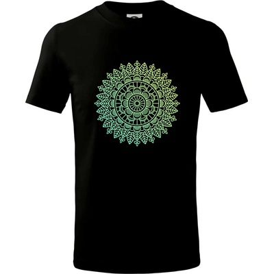 Mandala zelenožlutá tričko dětské bavlněné černá