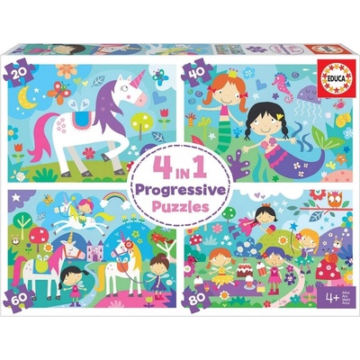 Educa Прогресивен пъзел, Educa, Фантастичен свят 4 в 1 , 20/40/60/80 части (EDU18905)