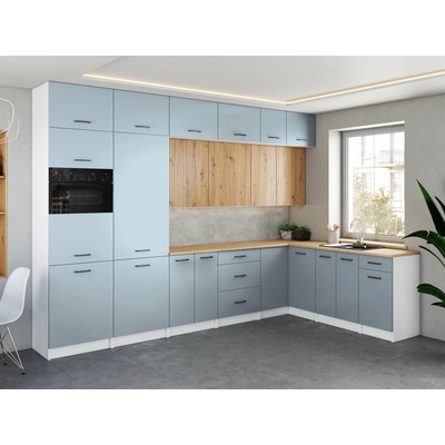 FRONTI FAFOR Rohová kuchynská linka WERIA 330x210cm Denim + dub artisan